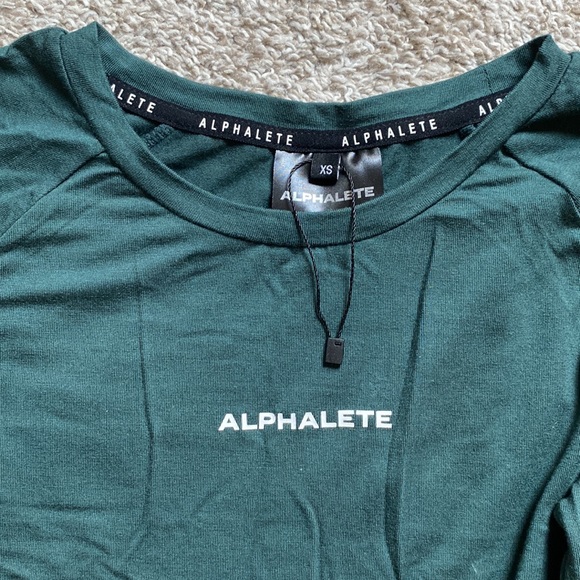 Alphabet Dark Green Tie Front Cropped Long Sleeve - Picture 2 of 4